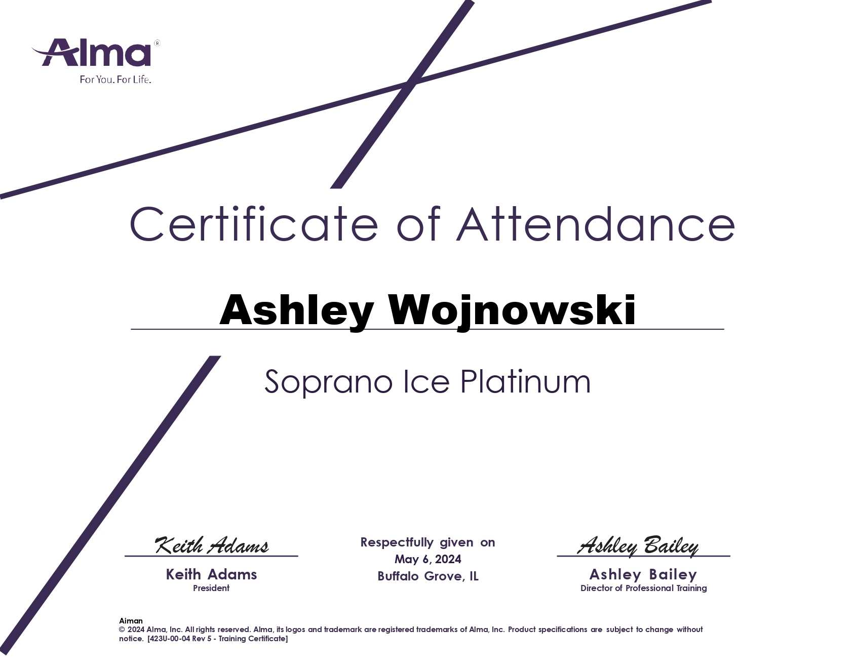 Soprano Ice Platinum Certificate of Attendance