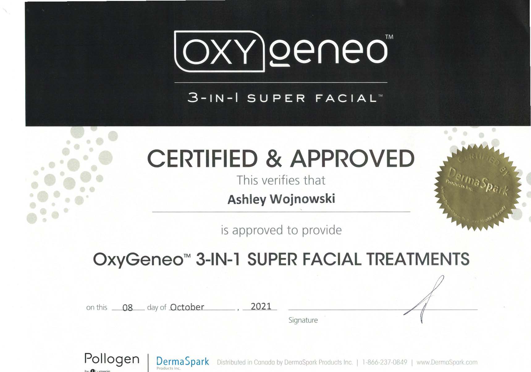 OxyGeneo 3-IN-1 Super Facial Certification